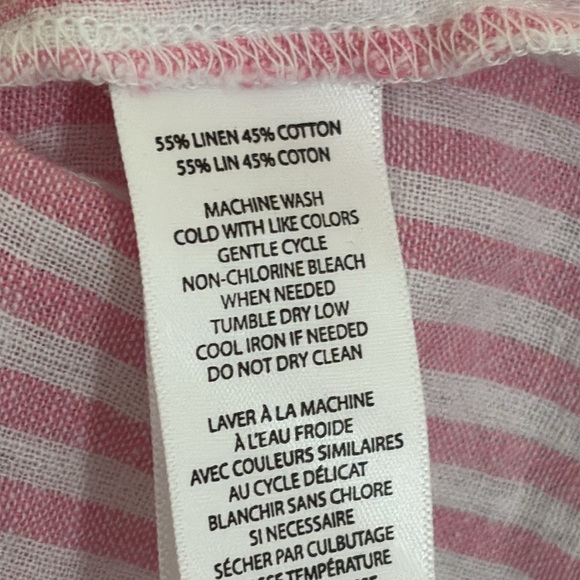 BeachLunchLounge Shirt Linen Cotton Blend Striped Pink Short Sleeve Button Sz XS - Picture 9 of 10